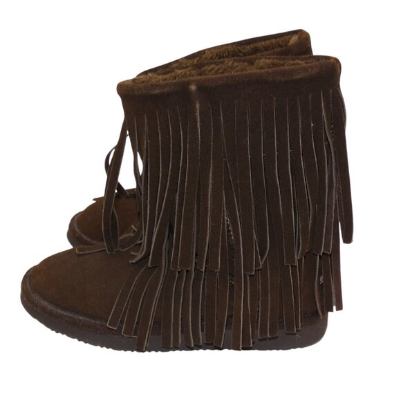 Minnetonka Brown Suede Fringe Boots 6 Boho Western Nomadic Festival Cozy - Picture 5 of 11